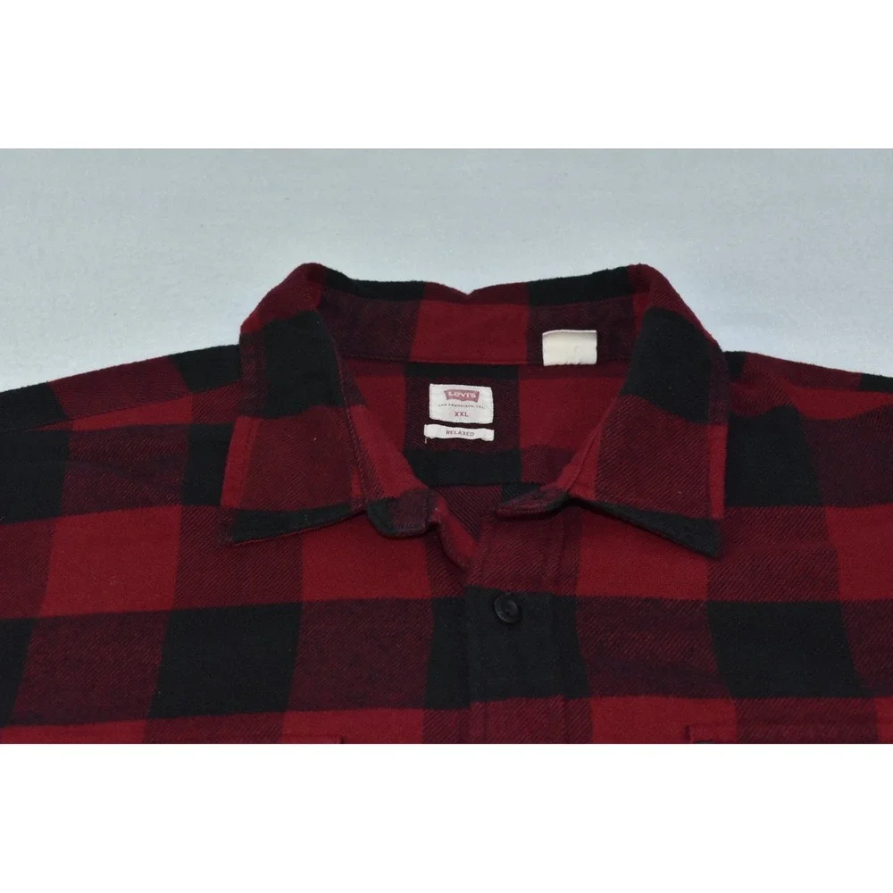 Levi's Brushed Men Shirt Size XXL Check Plaid Lumberjack Flannel Red Black